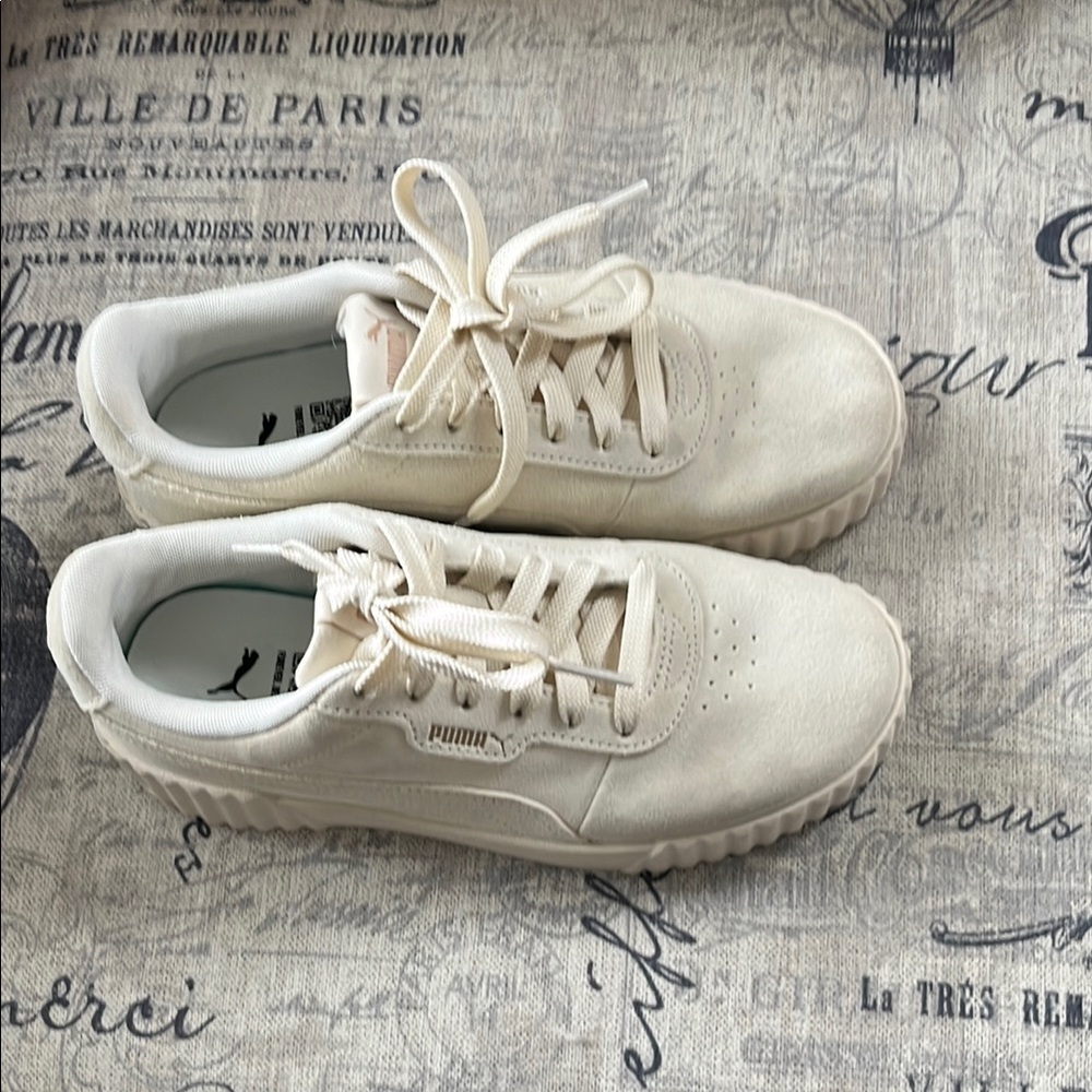 PUMA Beige Suede Platform Sneakers